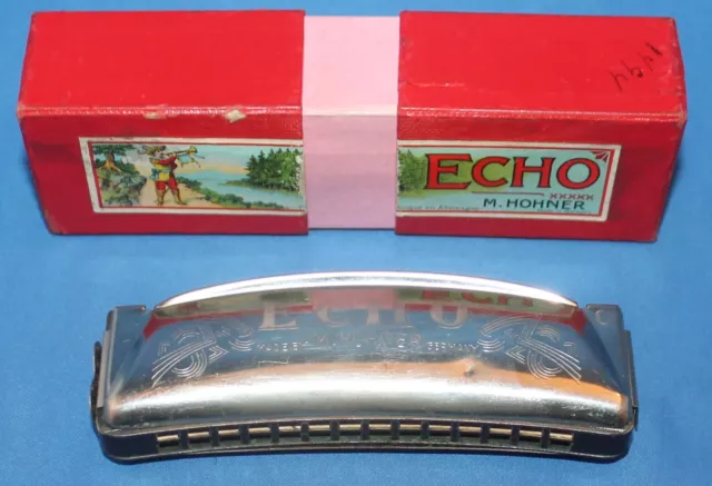 VINTAGE M. HOHNER Echo Grand Prix Curved Harmonica Key C With Box