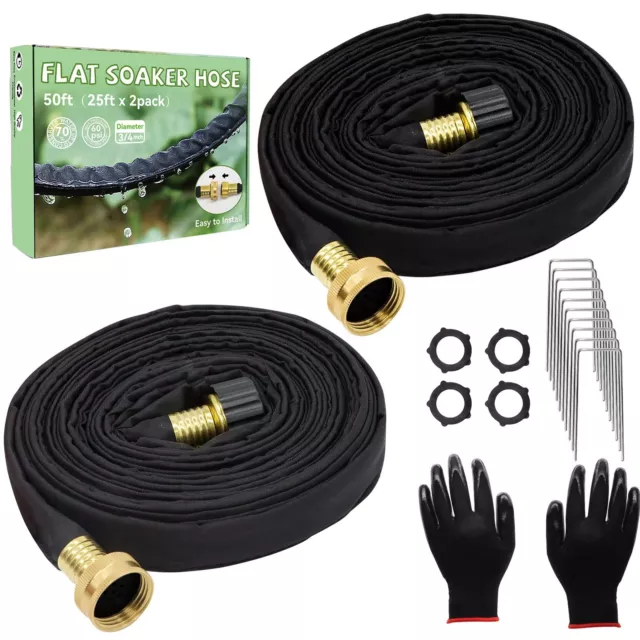 Soaker Hose 25 Ft 2 Pcs Flat Garden Bed Hose Water Drip Irrigation Hose 3/4" D