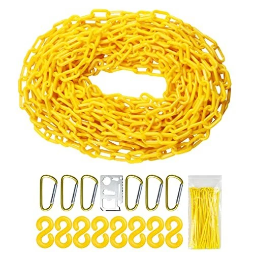 Yellow Plastic Chain - 32 50 65 Feet Plastic Safety Barrier Chain for Crowd C...