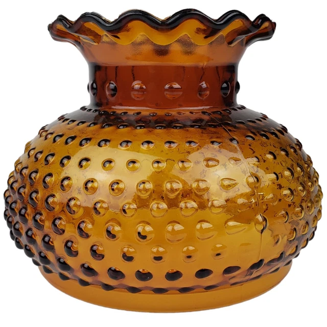 7" Fitter Hobnail Amber Glass Oil Electric Hurricane Lamp Shade