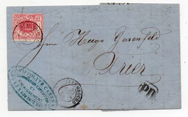 1859 LUXEMBOURG TO GERMANY COVER, SCARCE 12 1/2c IMPERF STAMP, VERY HIGH VALUE