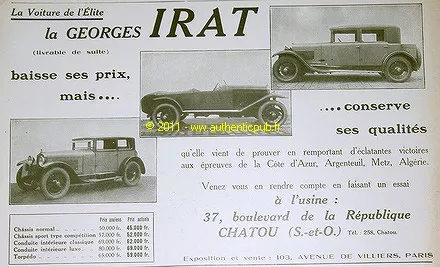 Publicite Originale De 1927 Automobile Georges Irat Chatou French Car Ad Advert