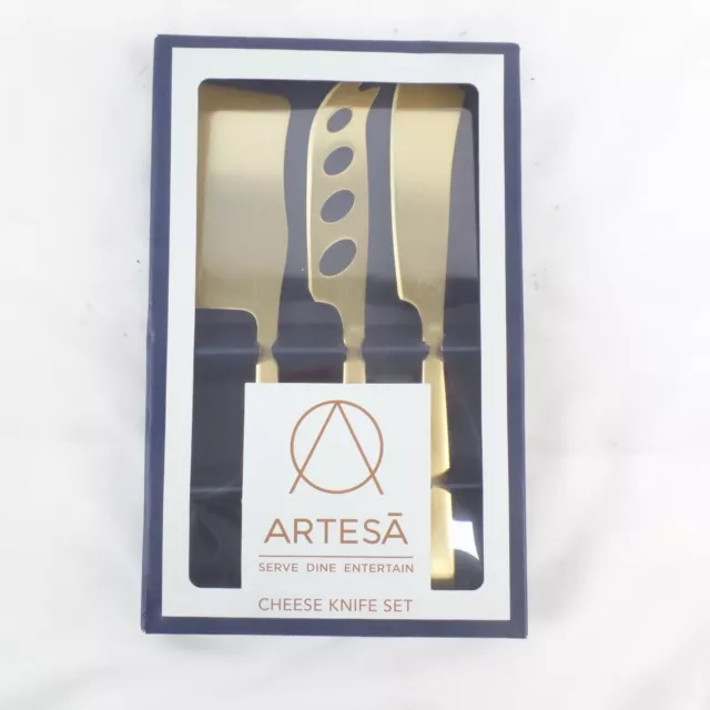 ARTESA CHEESE KNIFE SET SERVE DINE ENTERTAIN Gold Coloured New & Boxed