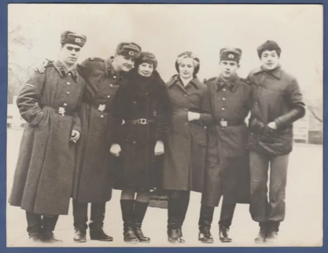 Beautiful military guys in an embrace with girls. Soviet Vintage Photo USSR