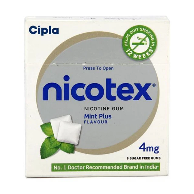 Cipla Nicotex Menthe Plus Goût 4mg Mâcher Gomme Tablette 9'S (Lot De 10) Sucre