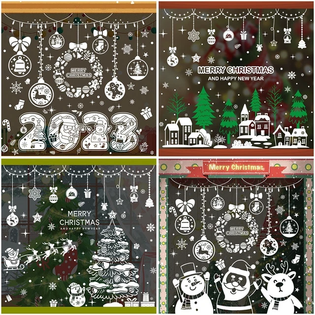 Autocollants en verre ornement de Noël wapiti père de neige autocollants élec