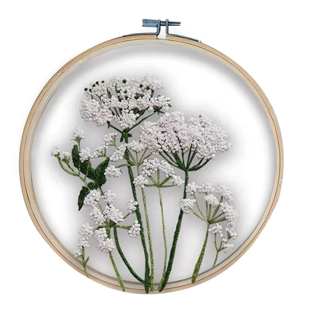 Kit de broderie, point de croix rose avec motif floral, cerceaux à broder, instructions (français non garanti), kit de point d'aiguille pour débutants