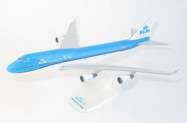 Maquette Avion KLM Boeing 747-400M échelle 1:250 - Modèle Snap-fit Herpa - Pièce Collection Avec Socle - Bleu Et Blanc