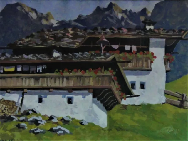 Hans HAPP (1889-1992) TOP-Alpen-Aquarell 1938: BERGHÖFE AN STEILEM HANG 2