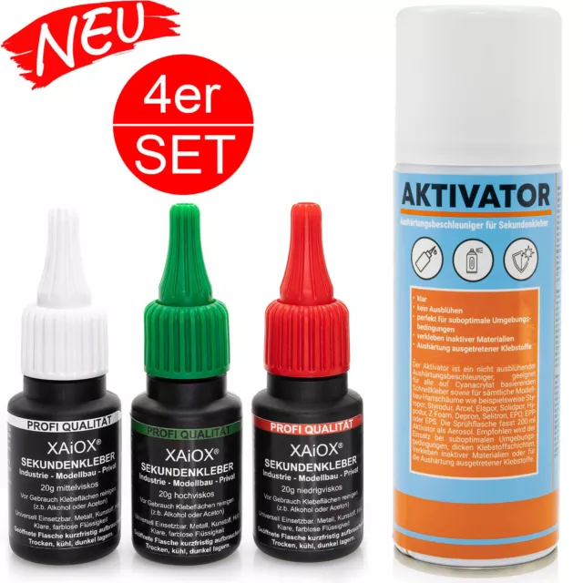 3 x 20g Sekundenkleber Industrie Modellbau Superkleber mit Aktivator Spray SET