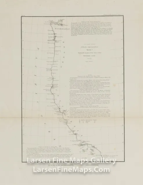 1855 Coast Survey Chart Western Coast California Oregon Washington USCS Antique