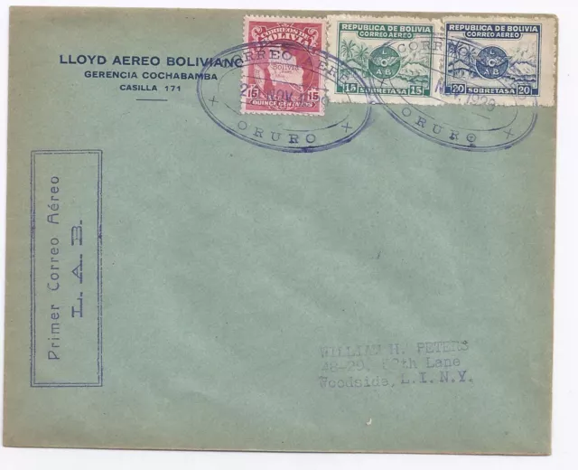 Bolivia 1929, primer vuelo carta Oruro - La Paz con marcas de correo aéreo. #1566