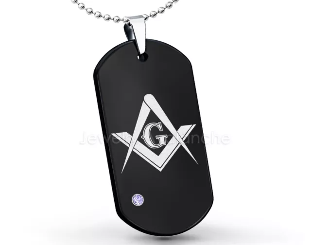 Masonic Symbol Dog Tag Tungsten Pendant Mens 0.07ct Tanzanite Birthstone Pendant