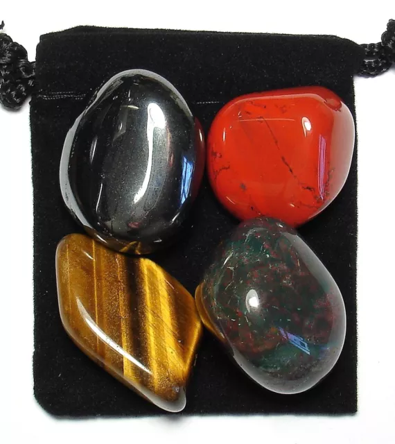 MANIFEST PROTECTION Tumbled Crystal Healing Set = 4 Stones + Pouch + Card