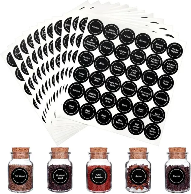Spice Jar Labels, 432Pcs Seasoning Labels for Jars, Kitchen (Black, 35mm)