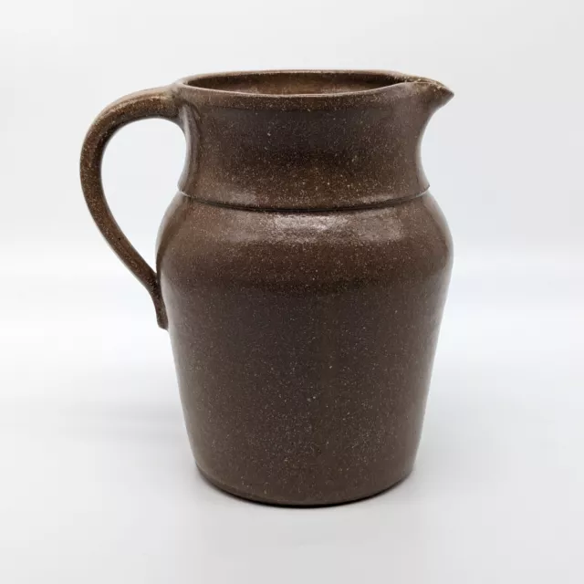 Primitive Stoneware Pottery Pitcher 40 oz Brown Jug Studio Art Trident Mark VTG