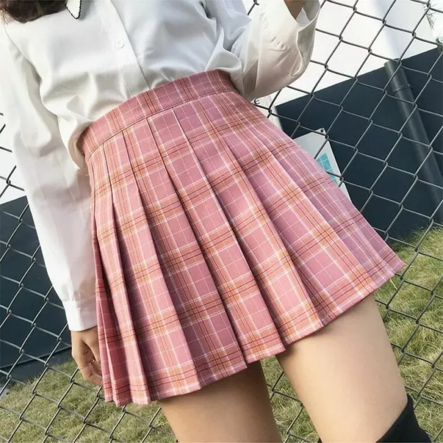 Popular Womens Japanese High Waist Plaid Tennis Skirt Various sizes and colours
