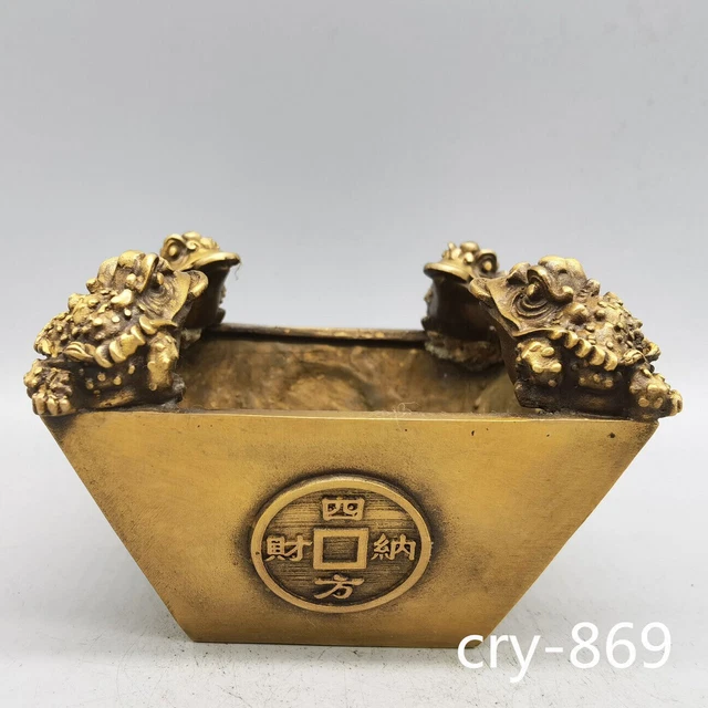 4.8" old China antique Collection Fine carving brass Toad  pot