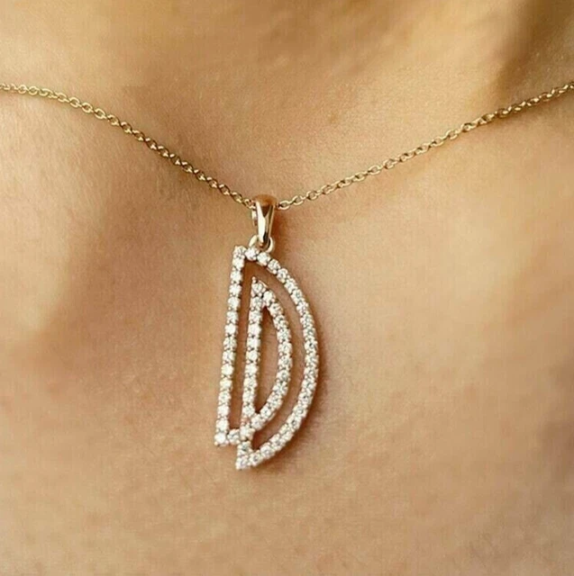 Initial "D" Letter Pendant 1Ct Round Lab Created Diamond 14K Yellow Gold Plated