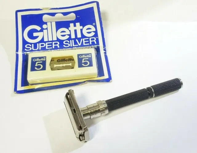 Vintage Gillette Black Beauty Razor-DATE CODE W 2 -BLACK Handle -GOOD WORKING!!