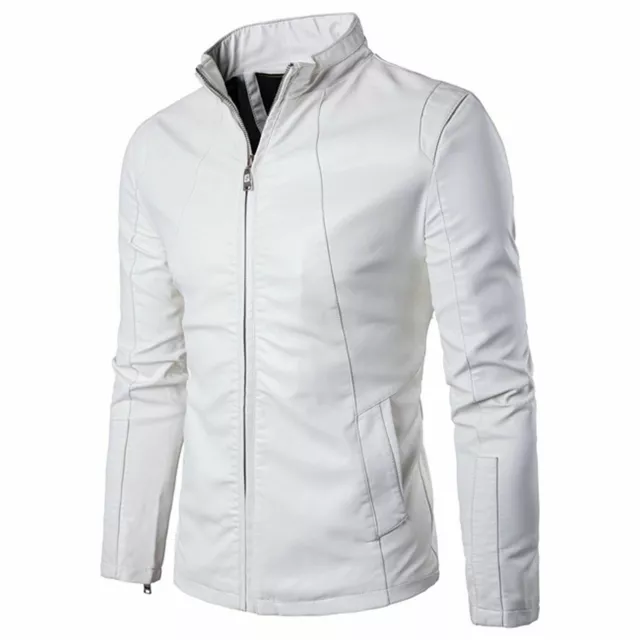Men's Real Leather White Biker Jacket Genuine Lambskin Café Racer Moto Jacket