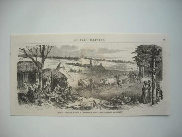 Gravure 1864. Pologne. Insurges Blesses A L’ambulance, Gouvernement De Mohilew..
