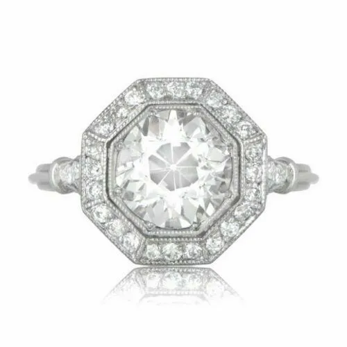 1920s Vintage 2.77 Carat Round Cut Lab-Created Diamond Art Deco Engagement Ring