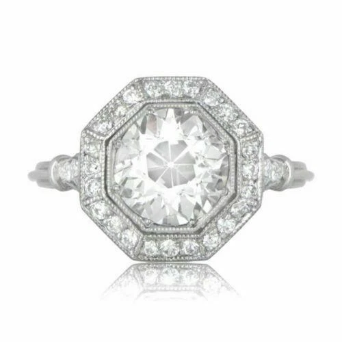 1920s Vintage 2.77 Carat Round Cut Lab-Created Diamond Art Deco Engagement Ring