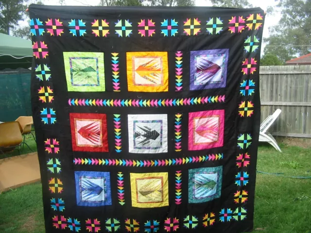 Handmade bed quilt. 100% cotton. Tropical Fish 166cm x 166cm