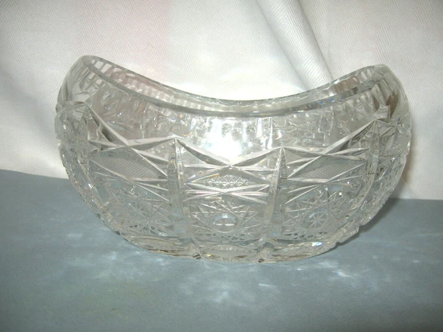 American Brilliant Cut Glass Oval Serving Bowl Stars Diamonds