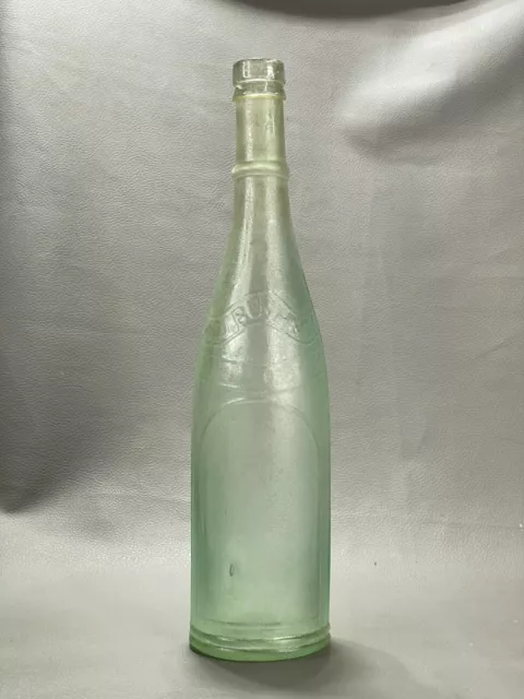 30cm Antique W. J. Bush & Co. Tall Oil or Cordial Bottle - Aqua Glass 1870s Aqua