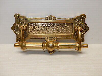 Antique Cast Brass Ornate Victorian Door Knocker And Mail Slot 1