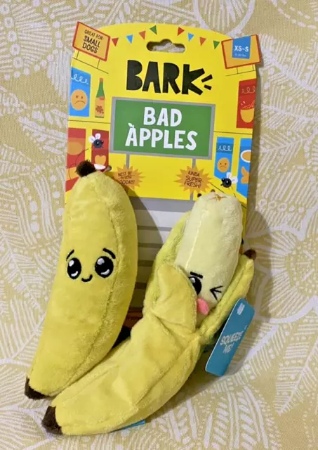 BARK BOX BAD APPLES Yellow Bananas Dog Puppy Toy Crazy Crinkle -FREE
