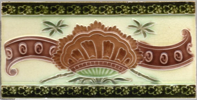 Very stylish original Edwardian 6X3  Majolica tile Floral Conch shell multicolor