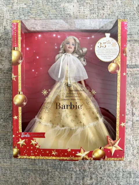 Barbie 13" Signature 2023 Holiday Collector Doll Golden Gown, Light Blonde Hair