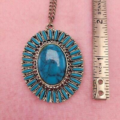 Vintage Turquois Handmade Navajo Pendant Necklace Beautiful Estate Jewelry