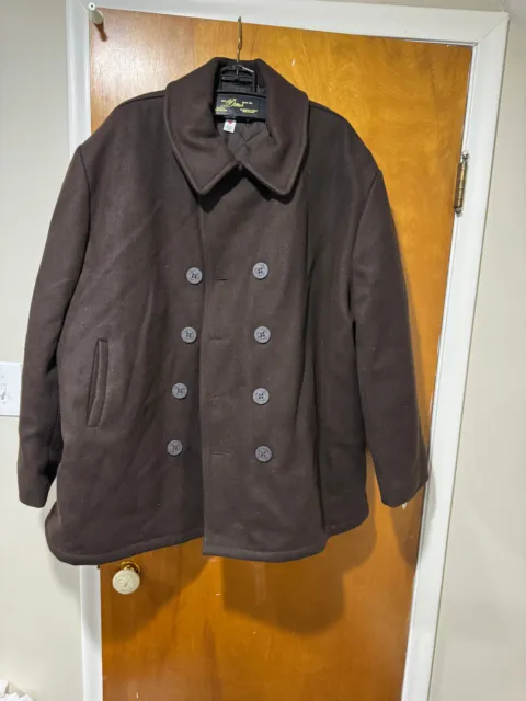SCHOTT NYC MEN'S Insulated Brown Wool Pea Coat Size 3XL $45.00 - PicClick