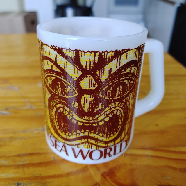 Vintage Seaworld Mug Milk Glass Tiki Souvenir by Federal Glass