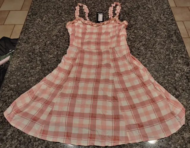 NASTY GAL Pink Check Woven Sun Dress Pink Size 10 made in UK NWT