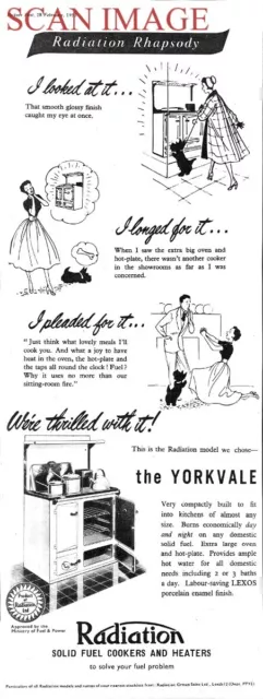 1953 Advert Radiation YORKVALE Solid Fuel Cooker & Heater Original Print AD 715F