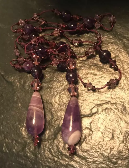 DELICATE Art Deco Czech Faceted Amethyst Glass Lariat Necklace