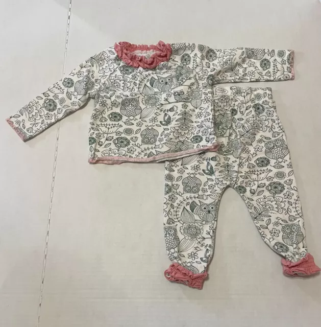 Mud Pie Baby Girl  Long Sleeve Owls 2 piece outfit with Ruffles- EUC Size 3-6 Mo