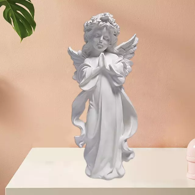 DÉCORATIVE BLANC ANGE Statue Avec Ailes Showpiece- Résine, 20.3x12