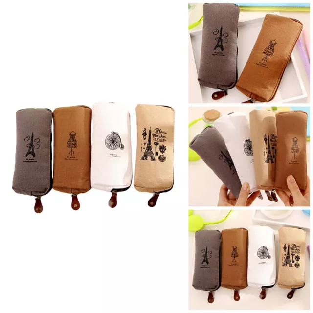 4Pcs Retro Canvas Pen Pencil Case  Pouch Party Loot Bag Zipped Holder Stationery