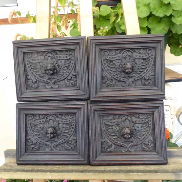 4 Carved Oak Panels Depicting Angels 1730 Free Shipping To England