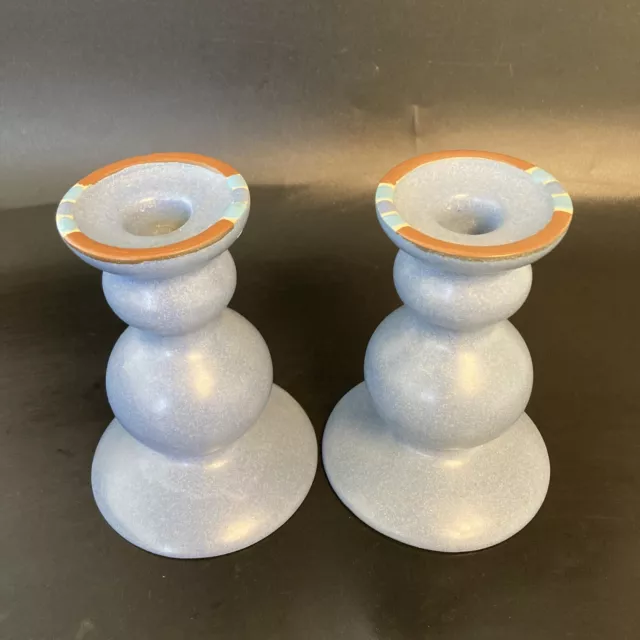Set of 2 DANSK MESA  BLUE Candle Stick Holders Portugal 5 1/2” Taper