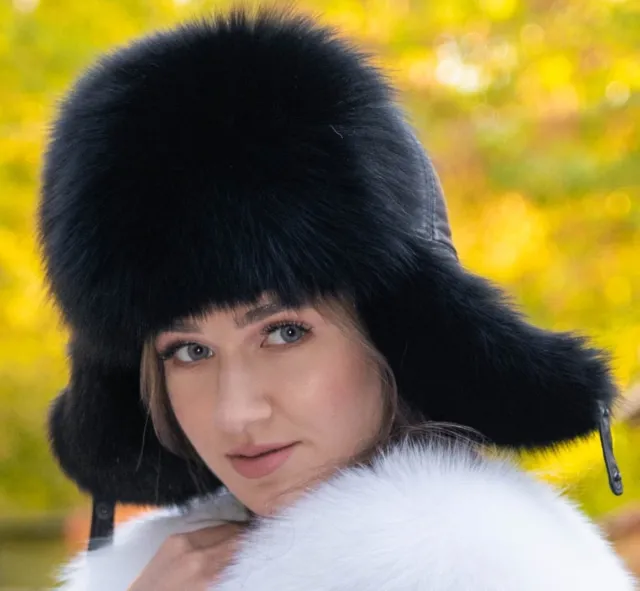 WOMEN'S BLUE FOX Fur Trapper Hat, Saga Furs, Top Quality $182.00 - PicClick