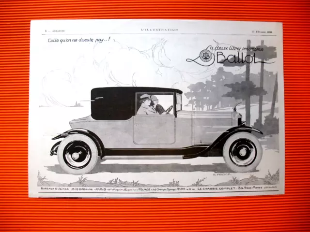 Publicite De Presse Ballot Automobile Tourisme Illustration Frock Ad 1924