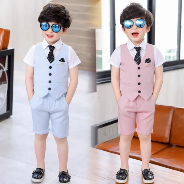Baby Suits Kids Boys Formal Suit Weddings Vest+Shirt +Necktie +Shorts Party Sets