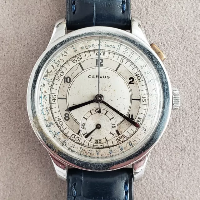 1940s Cervus Monopusher Vintage Chronograph Watch, Coin Edge Case, Sector Dial